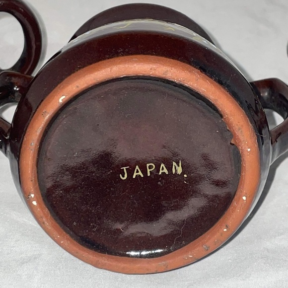 Vintage Japanese Redware hand painted Brown Betty sugar creamer sets jam jar - Picture 6 of 7